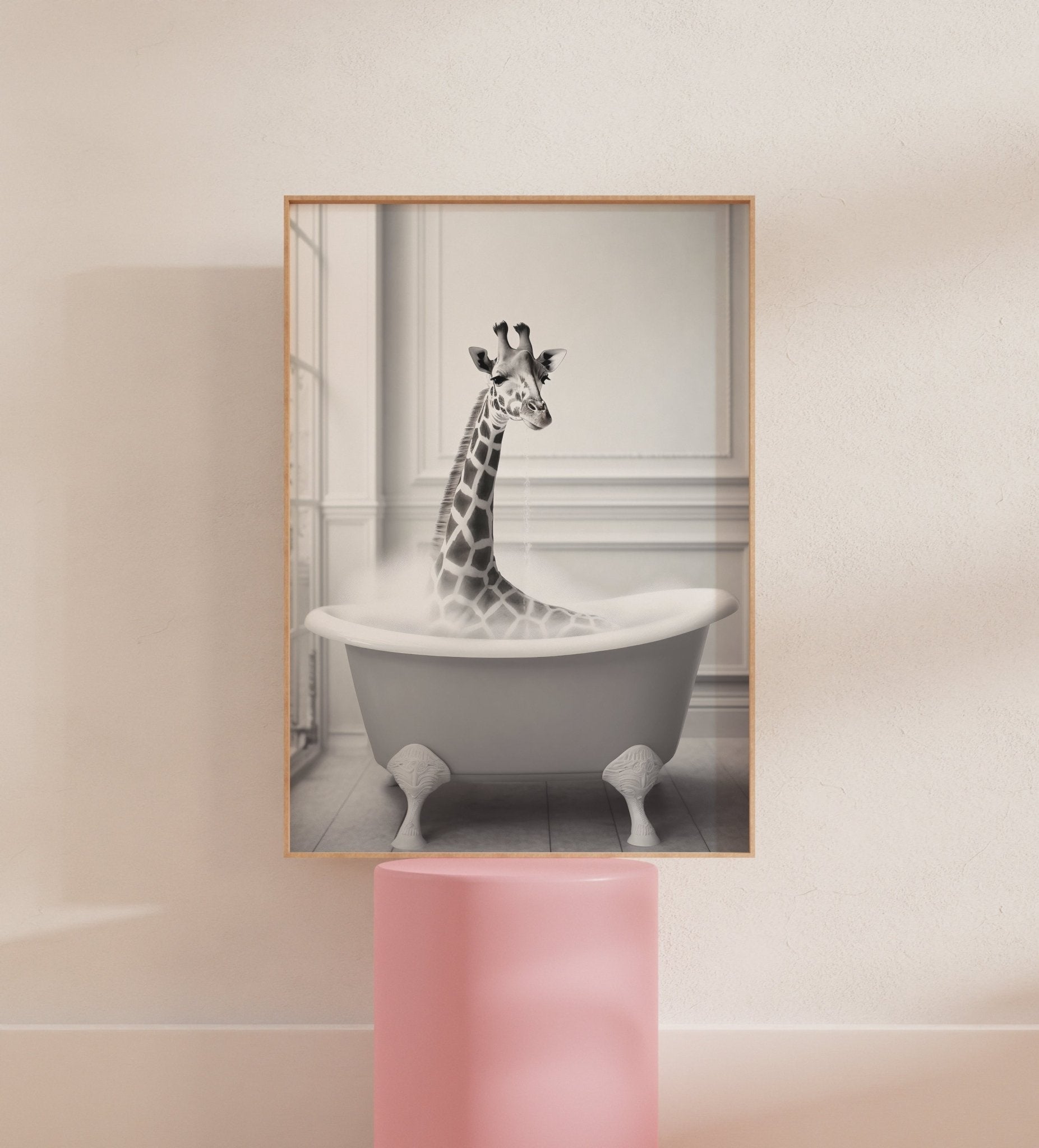 Giraffe In Bathroom Print