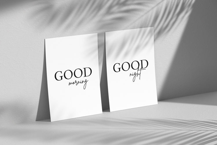 Good Morning Good Night Set of 2 Bedroom Prints Above Bed