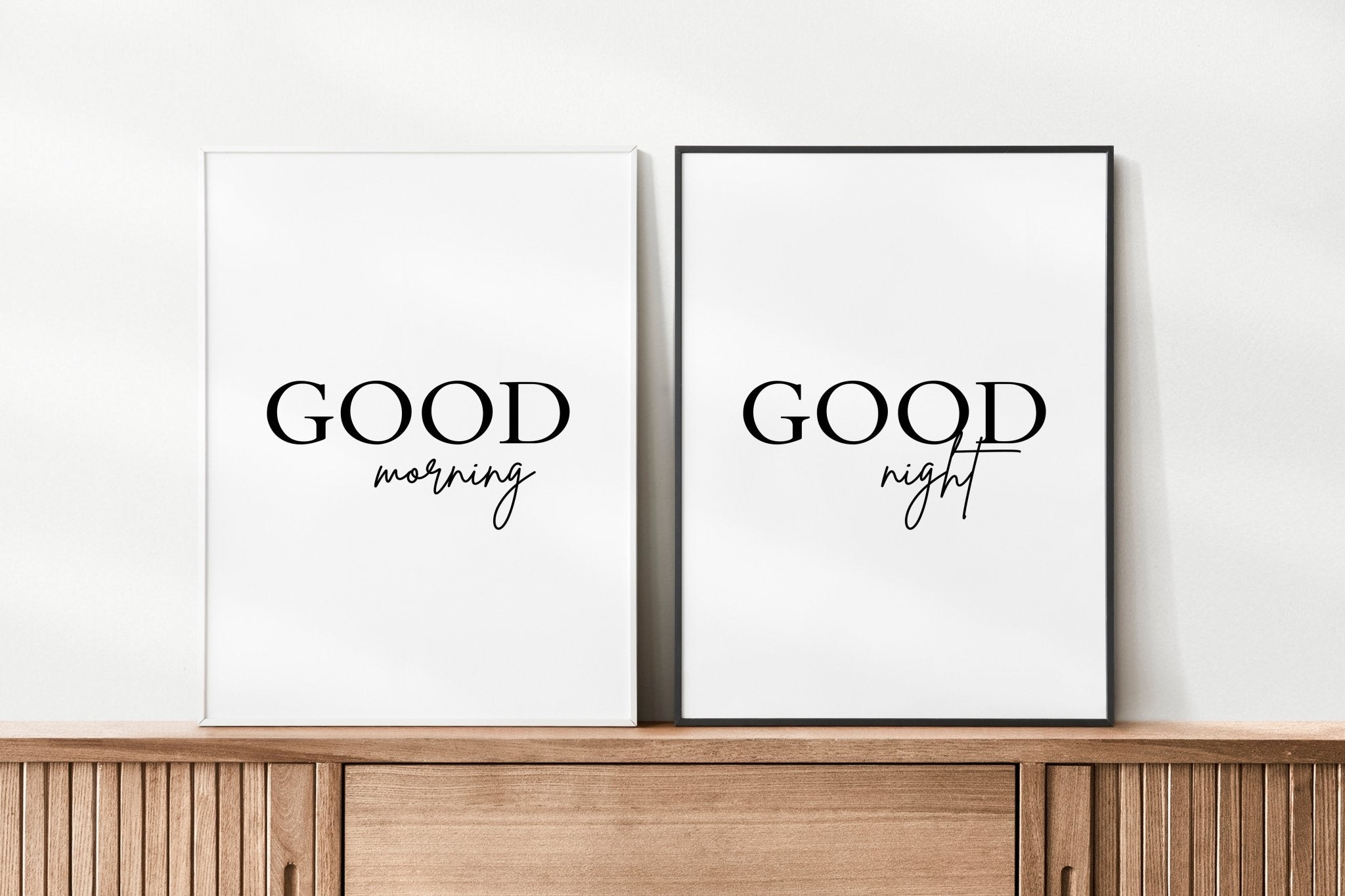 Good Morning Good Night Set of 2 Bedroom Prints Above Bed