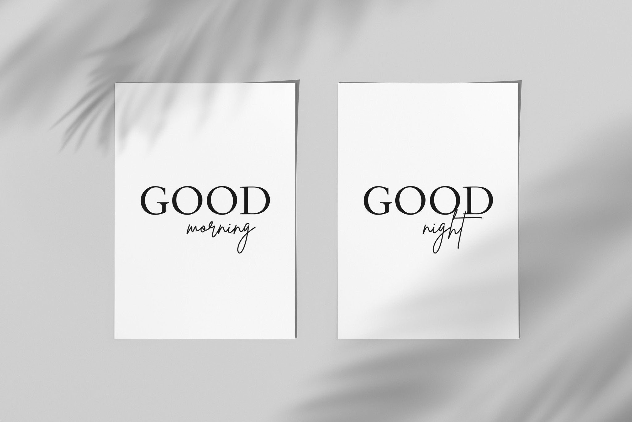Good Morning Good Night Set of 2 Bedroom Prints Above Bed