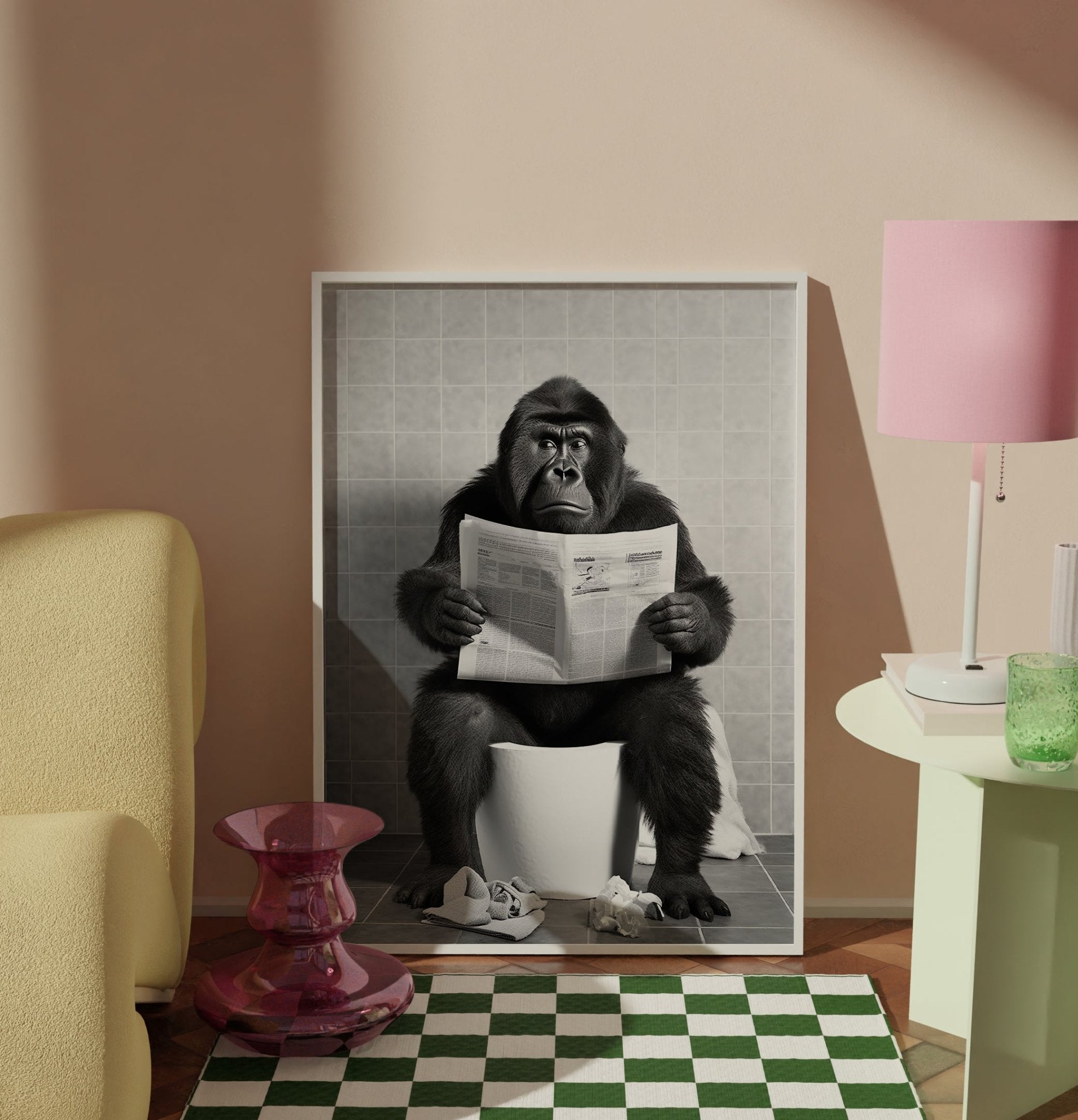 Gorilla on Toilet Bathroom Print