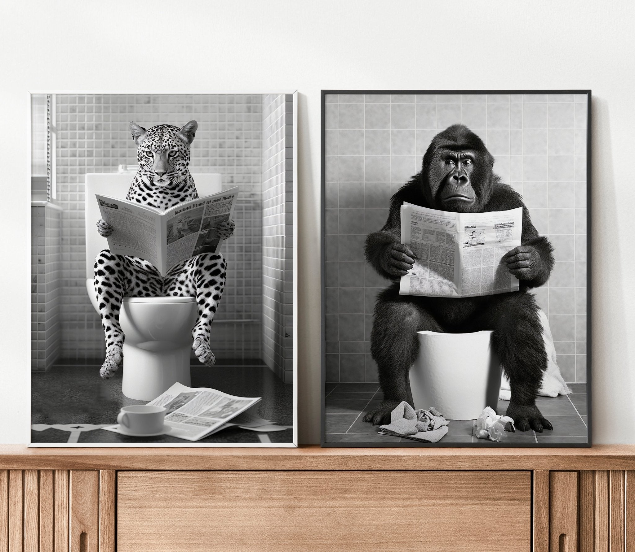 Gorilla on Toilet Bathroom Print