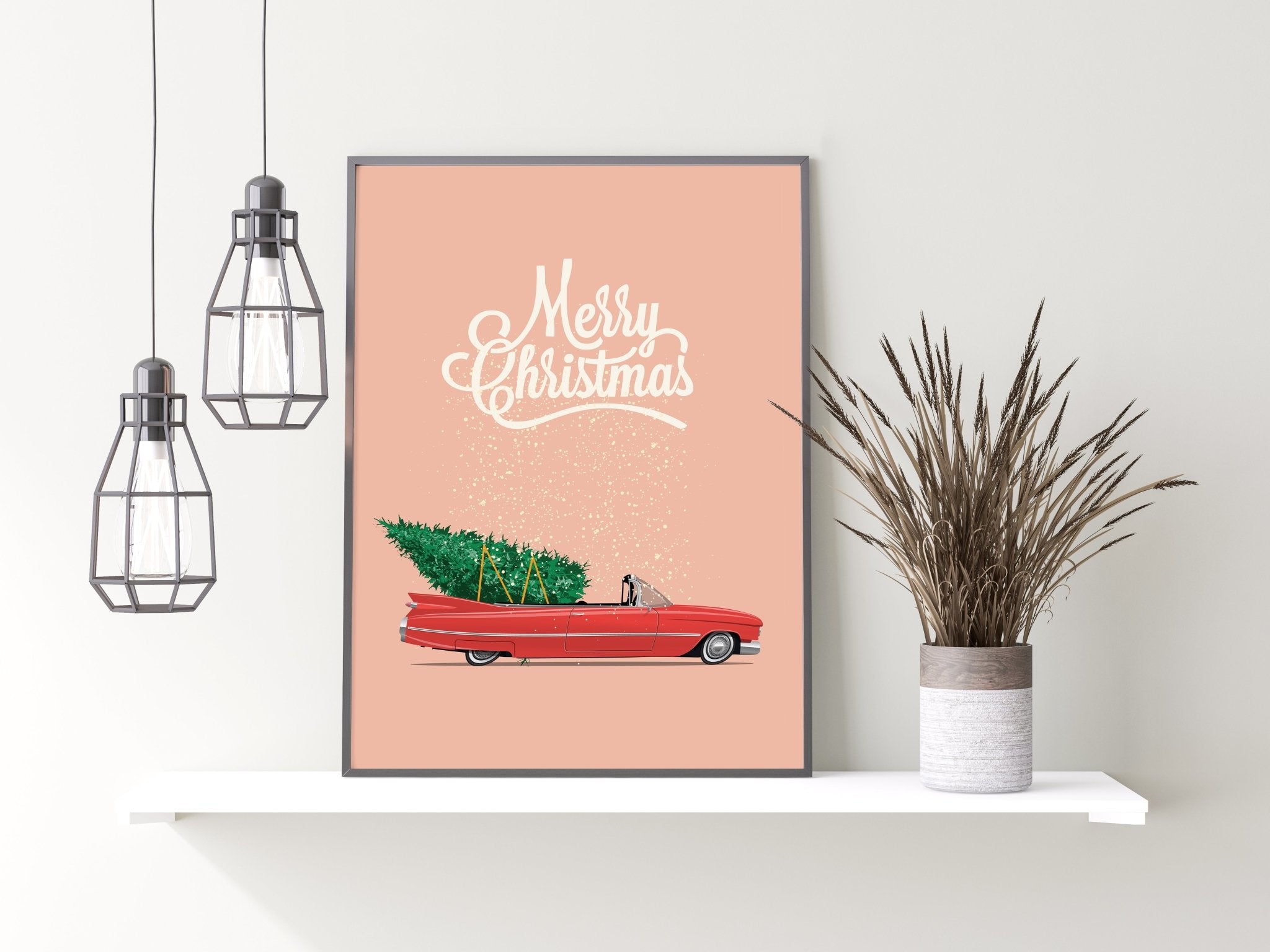 Merry Christmas Retro Car Print