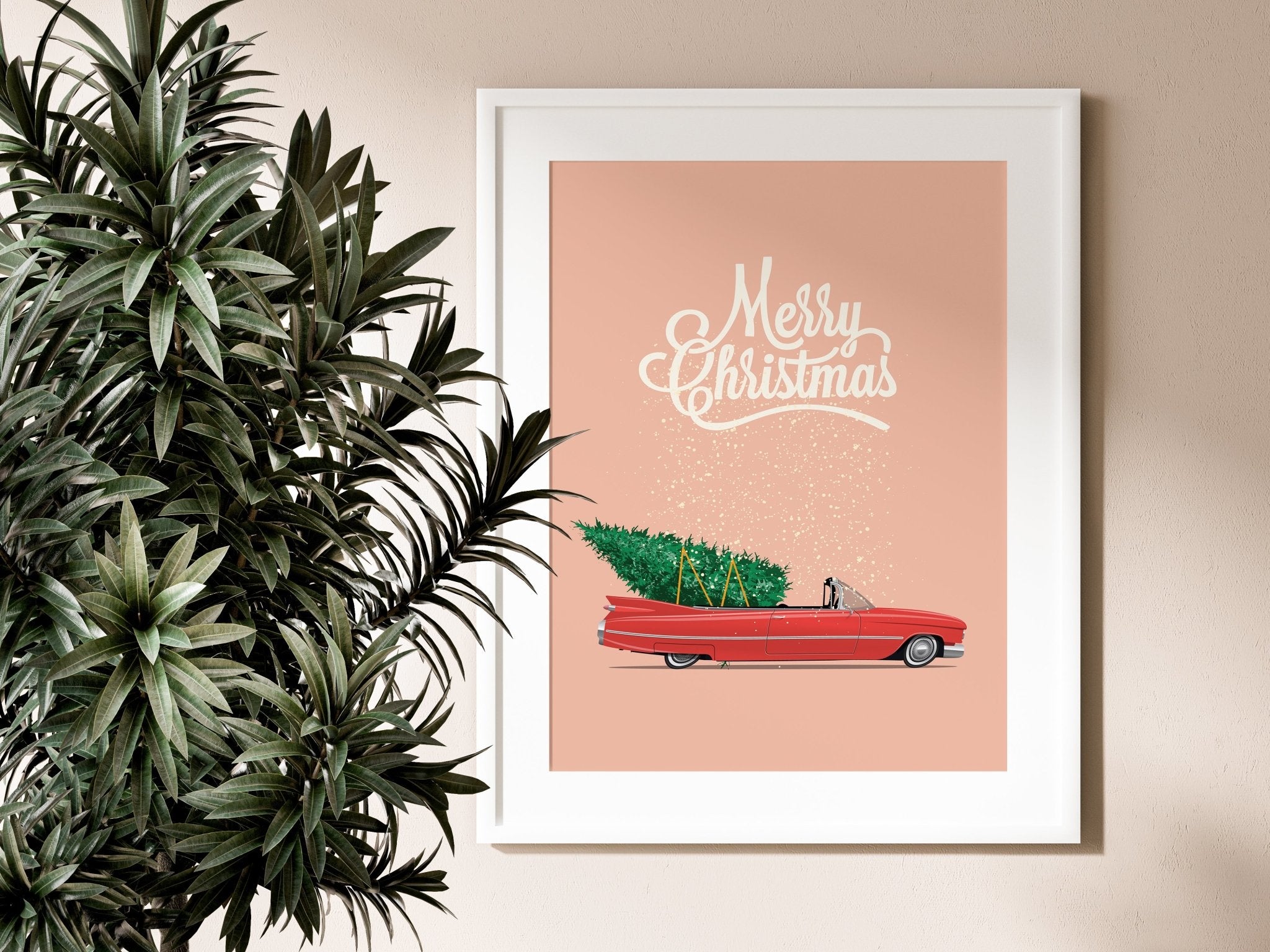 Merry Christmas Retro Car Print