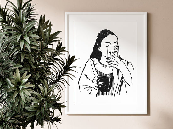 Mirror Illustration Selfie Print