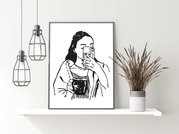 Mirror Illustration Selfie Print