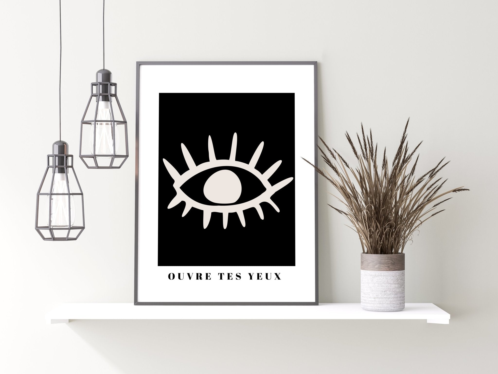 Ouvre Tes Yeux Black and White Abstract Wall Art Print