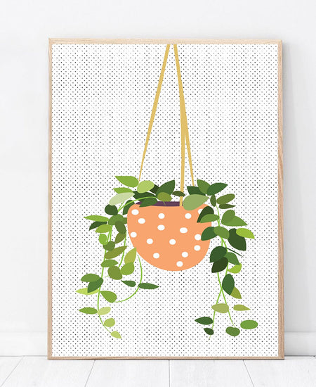 hanging plants paintings Orange Hanging Plant Print Dining Room Décor