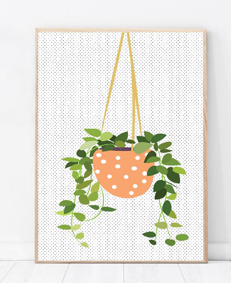 Orange Hanging Plant Print Dining Room Décor