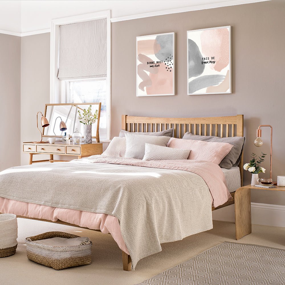 pink and grey wall art for bedroom