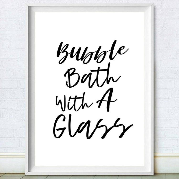 Bubble Bath with A Glass Black and White Bathroom Print