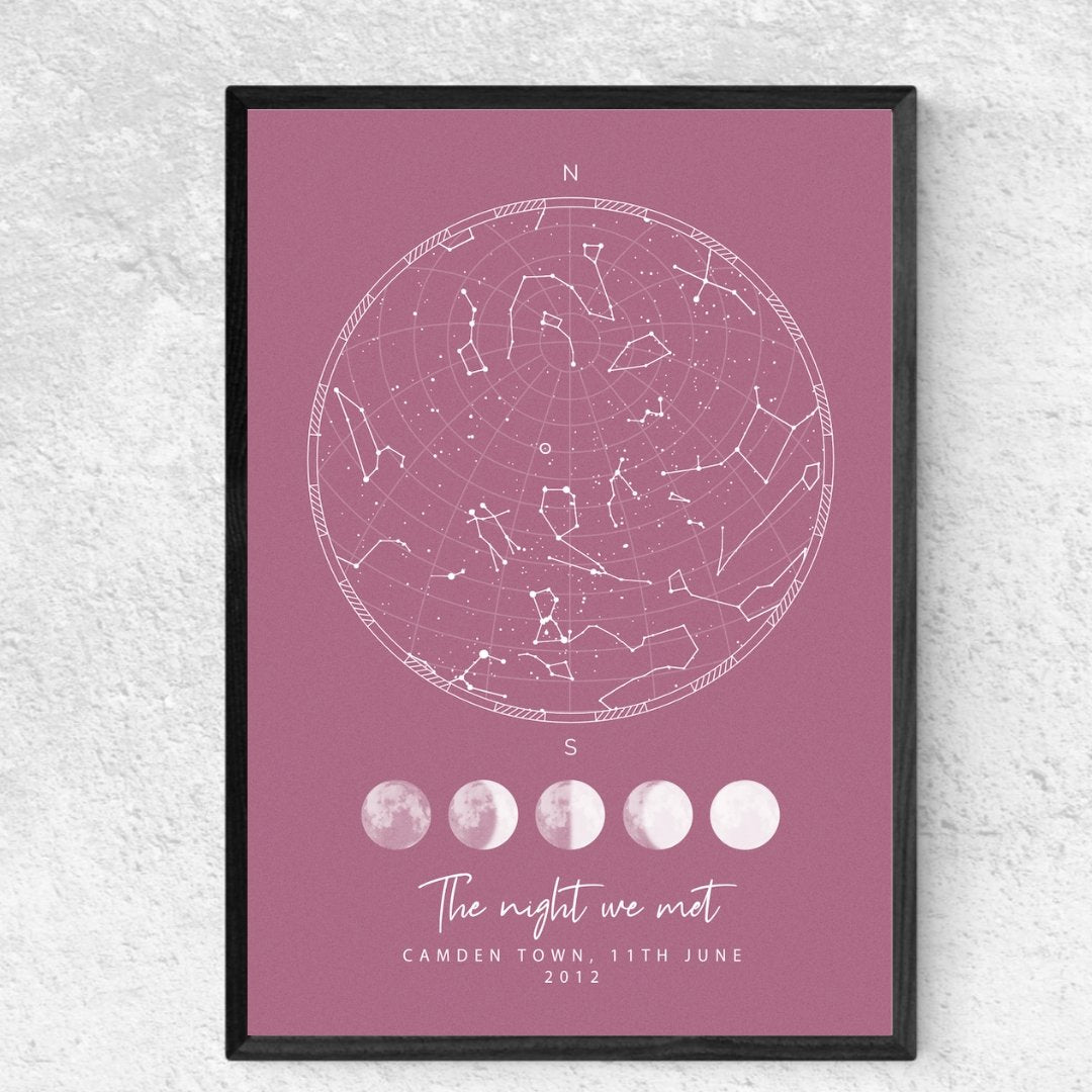 Custom Star Map With Moon Phases