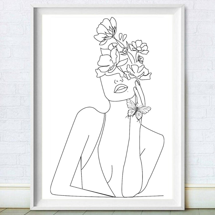 Female Flowers Line Drawing Print