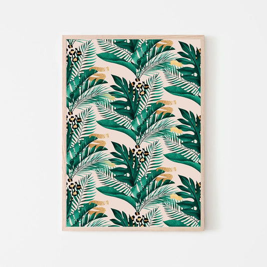 Tropical Leopard Pink and Green Leaf Print