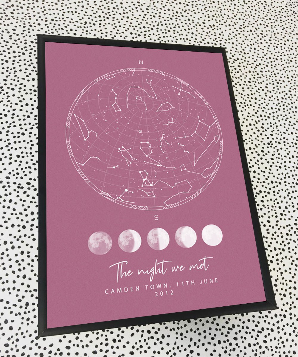 Custom Star Map With Moon Phases