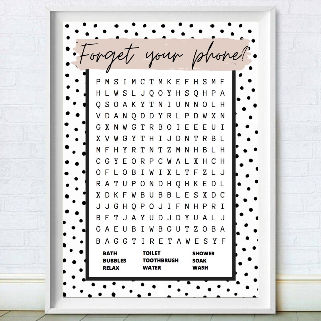 Bathroom Word Search Polka Dot Print