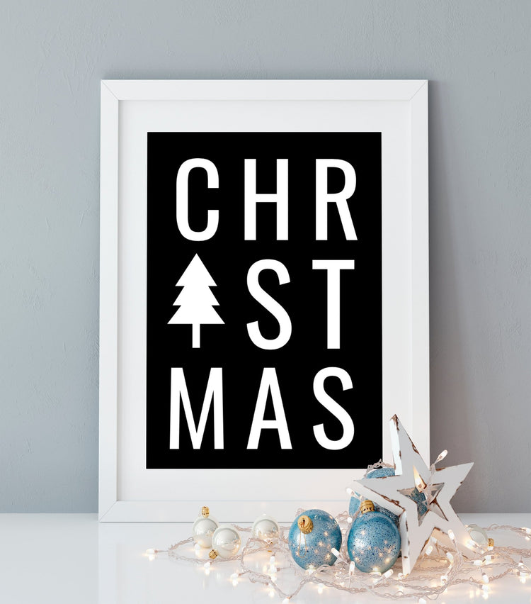 Christmas Wall Art Print - Black and White Christmas Print