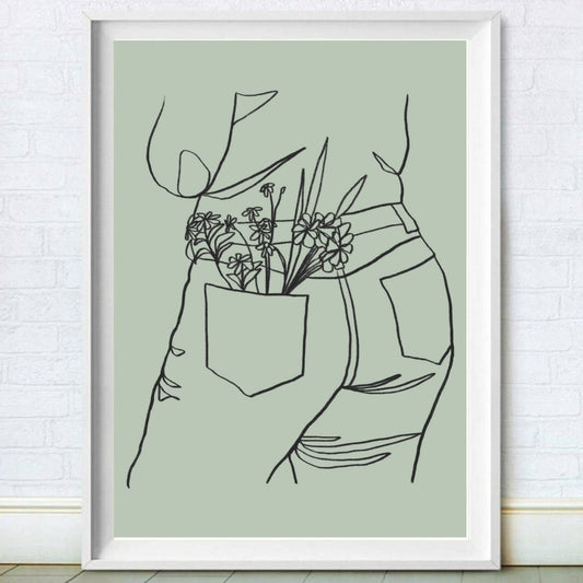 Flower Pockets Line Drawing Print