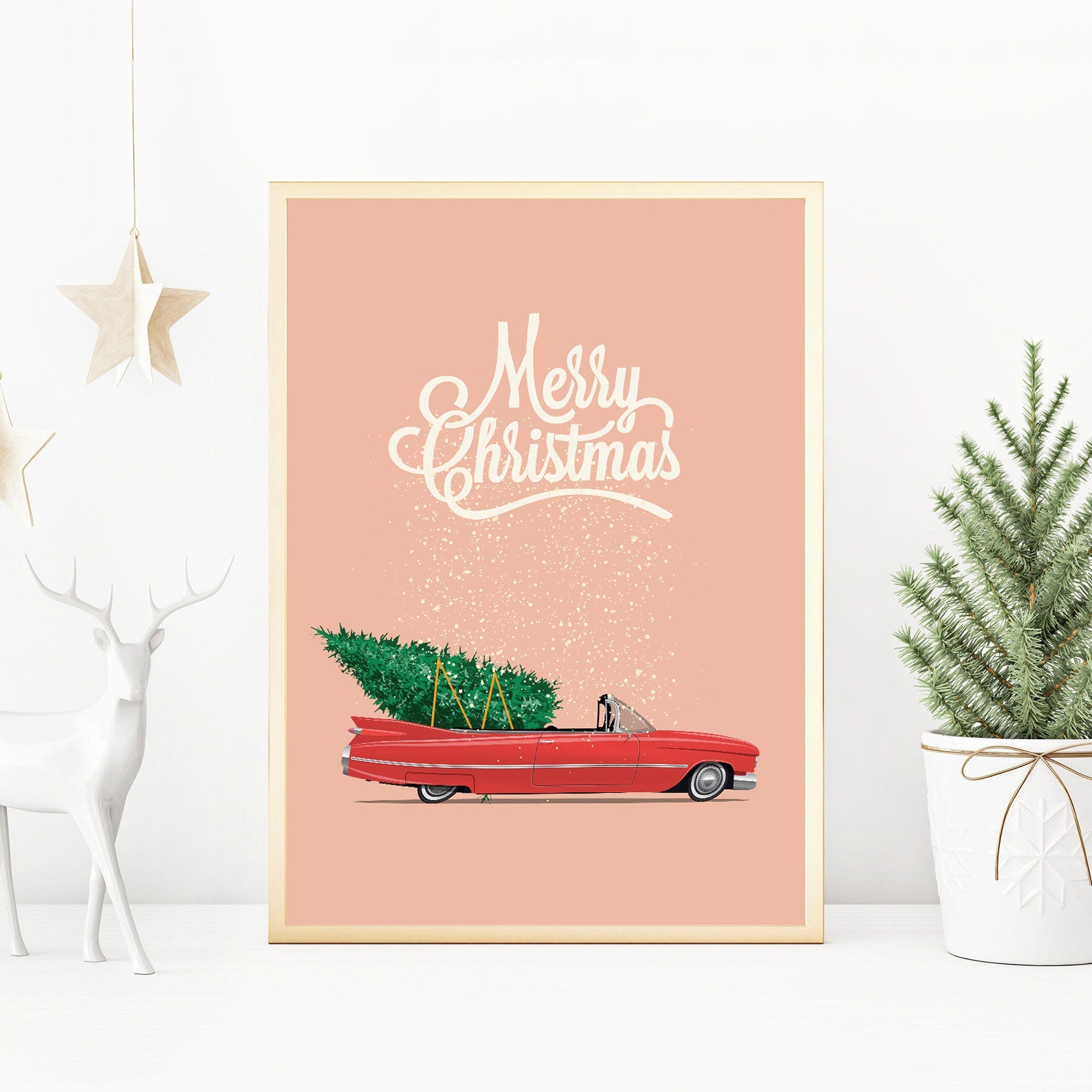 Merry Christmas Retro Car Print