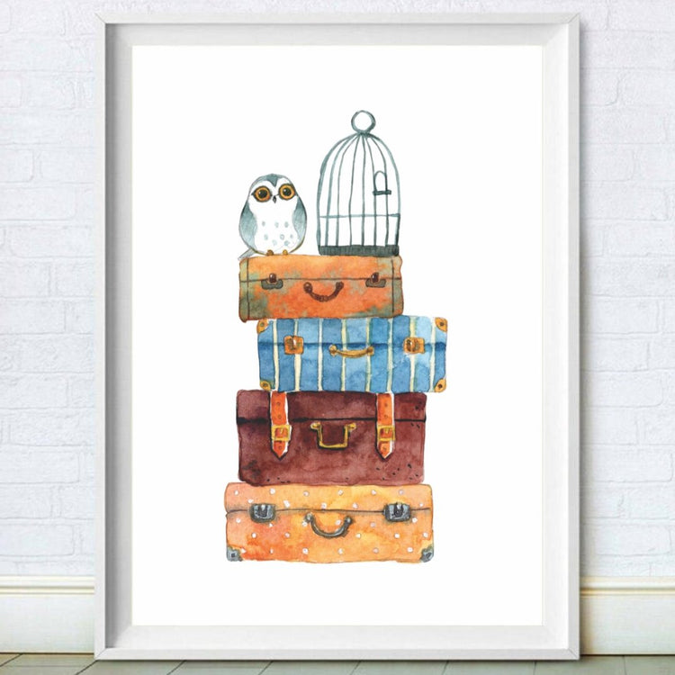 Wizard Owl & Suitcases Print