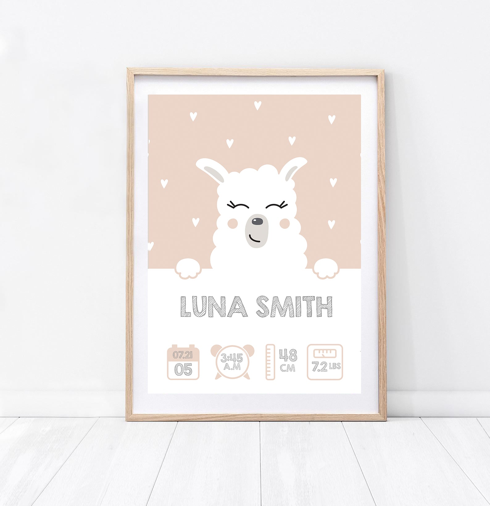 Nursery Wall Decor Personalised New Baby Print in Blush