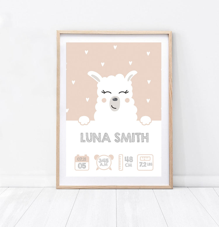 Nursery Wall Decor Personalised New Baby Print in Blush