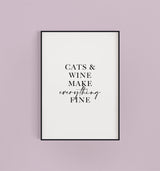 Cats & Wine Funny Print for Kitchen