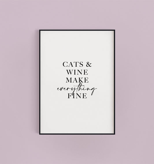 Cats & Wine Funny Print for Kitchen