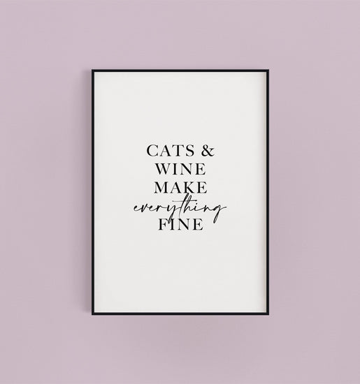 Cats & Wine Funny Print for Kitchen