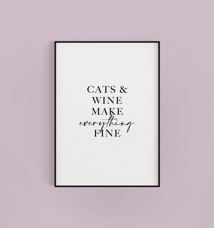 Cats & Wine Funny Print for Kitchen