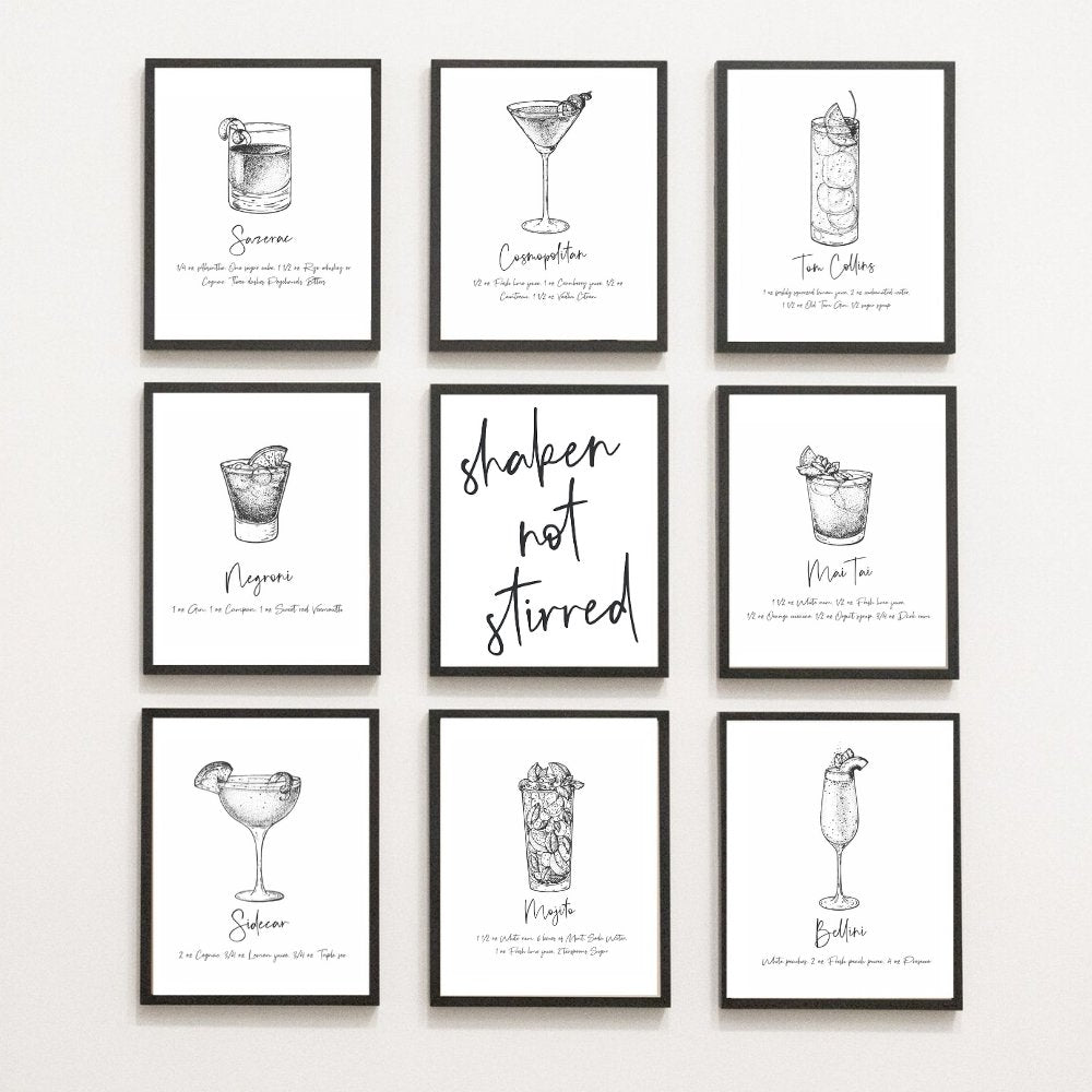 printable kitchen prints wall art, set of 6, hand... Ultimate Cocktail Print Set | Unique Wall Art from Moonshine Prints