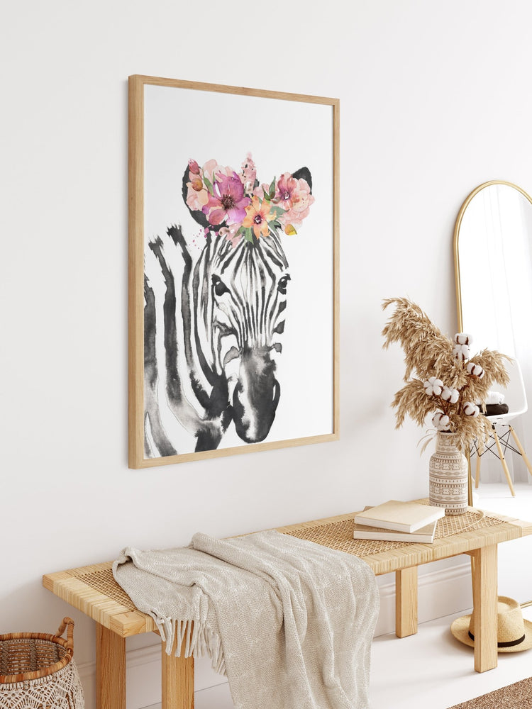 Flower Crown Zebra Wall Art