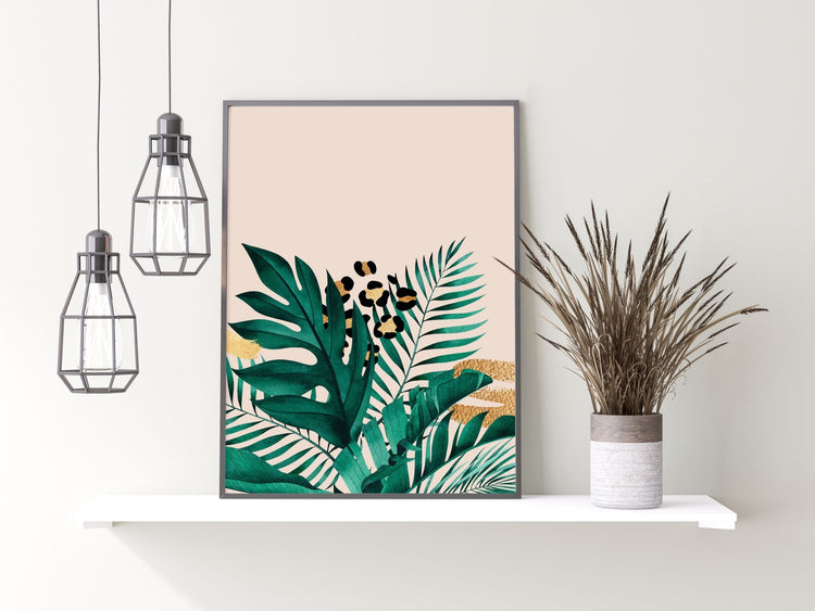 Tropical Leaves Pink and Green Print