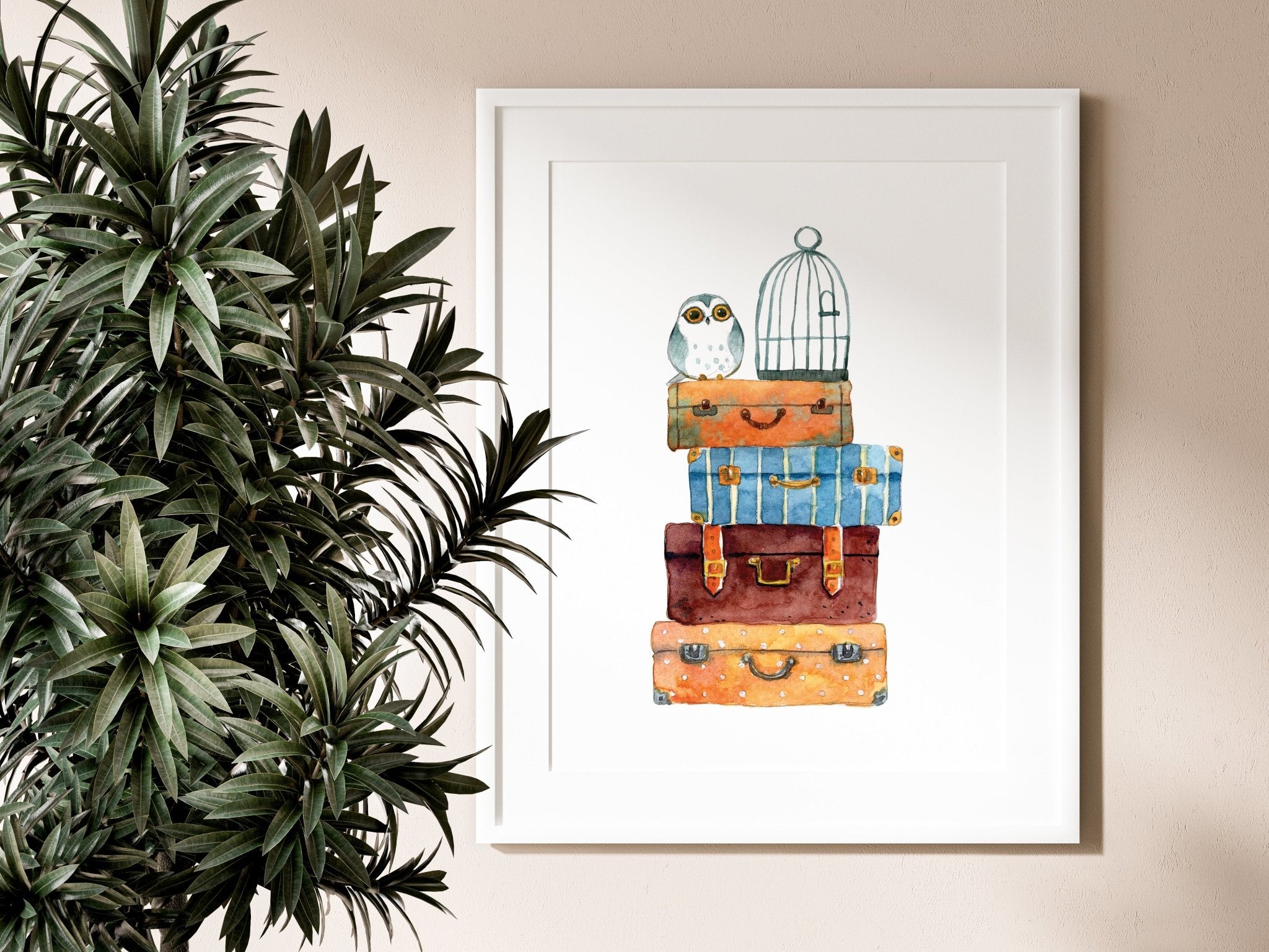 Wizard Owl & Suitcases Print