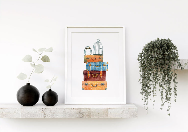 Wizard Owl & Suitcases Print