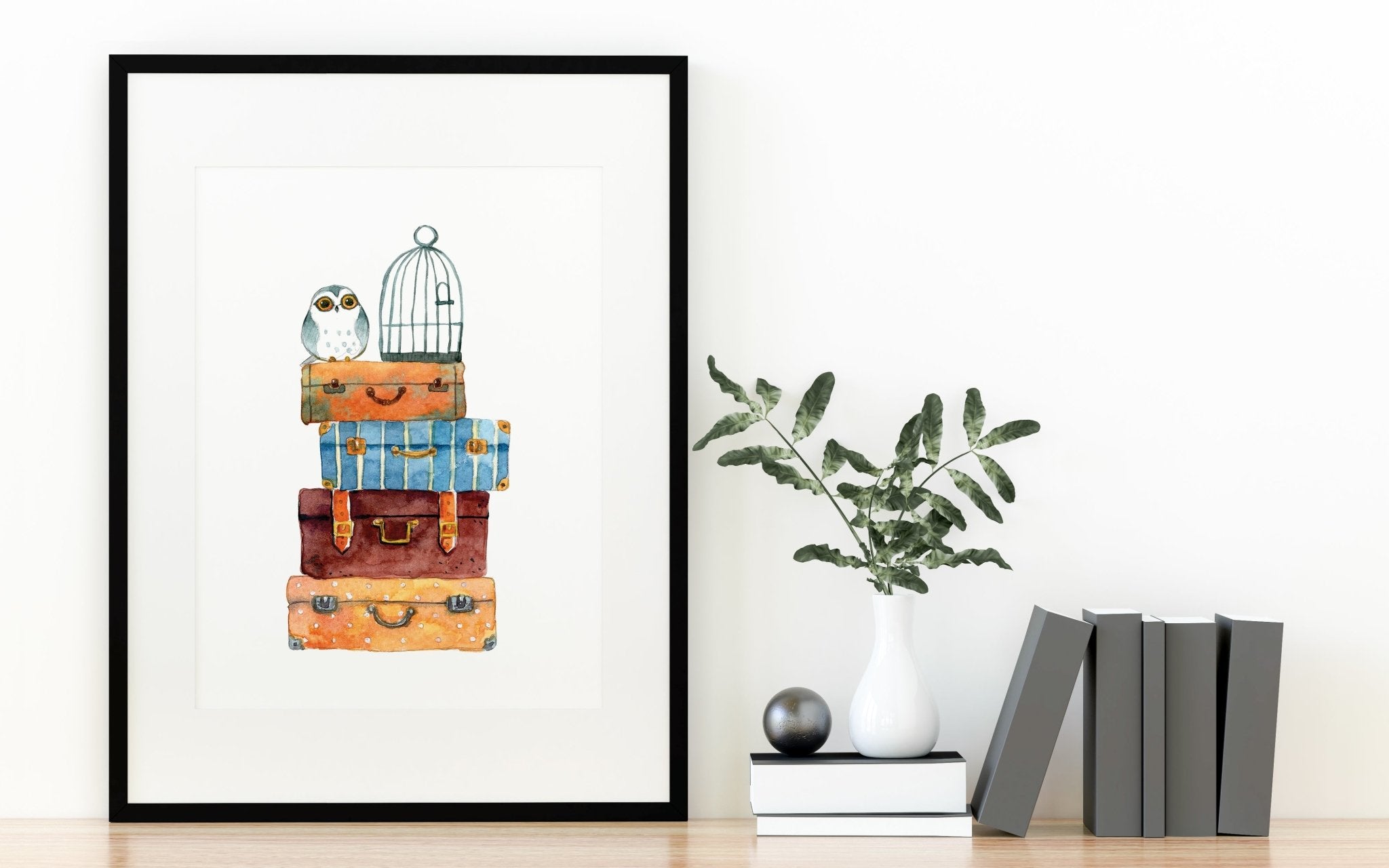 Wizard Owl & Suitcases Print