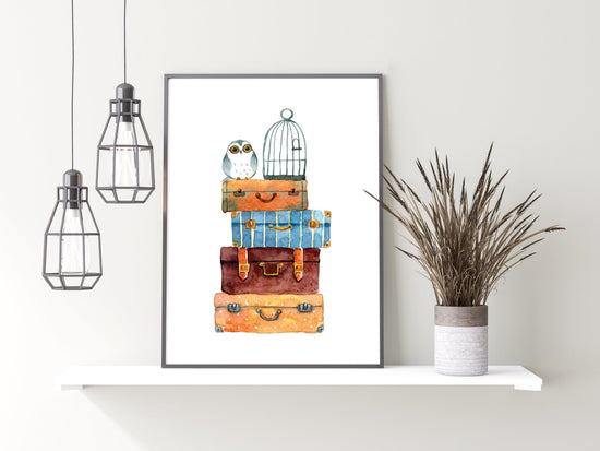 Wizard Owl & Suitcases Print